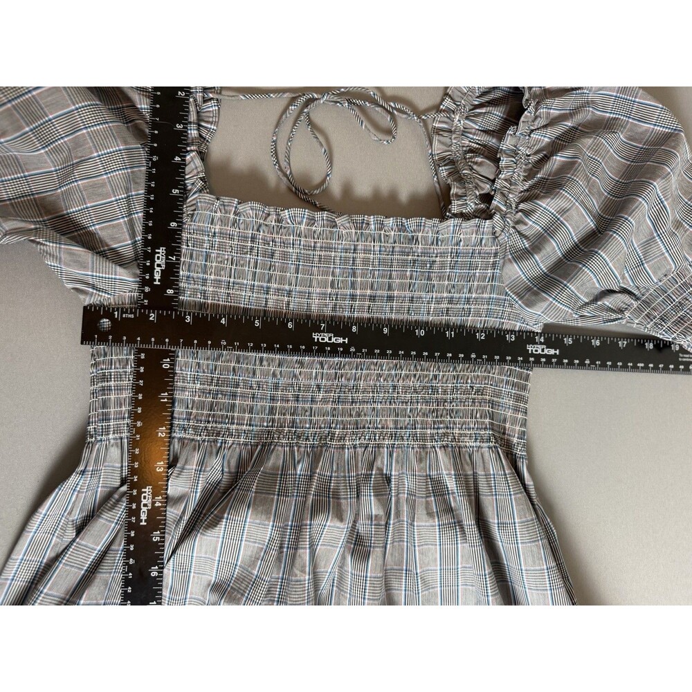 Hill House Home Athena Nap Dress Small Matilda Plaid Smocked Puff Sleeve Mini - Picture 8 of 13
